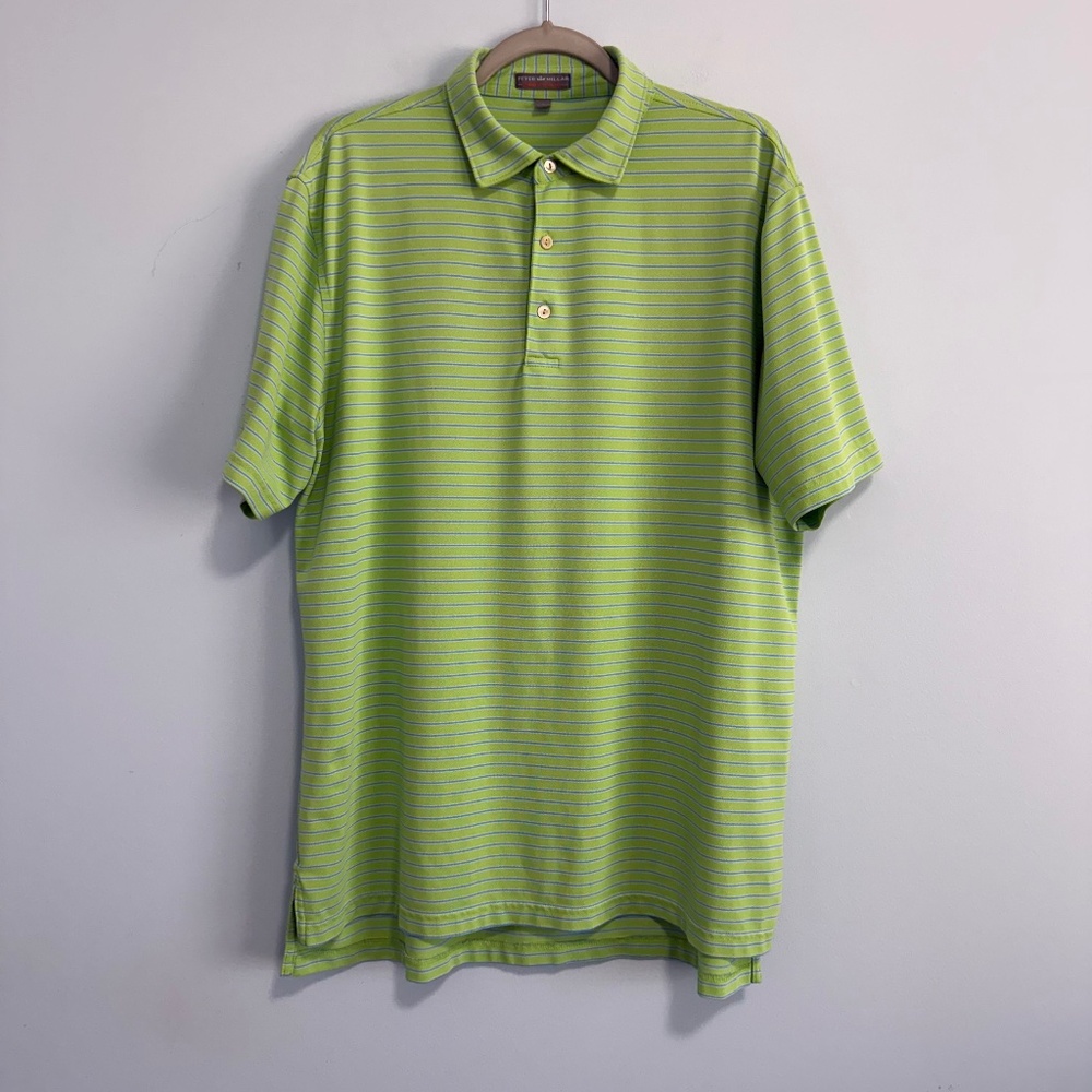 Peter Millar Summer Comfort Men’s Green Striped Polo Shirt Size L